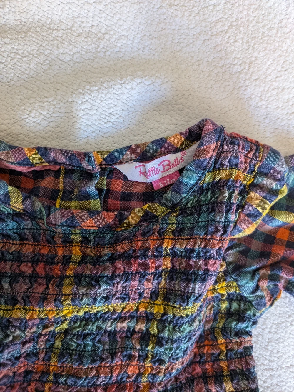 Ruffle Butts Plaid Smocked Long-Sleeve Baby One-Piece - Multicolor Bubble